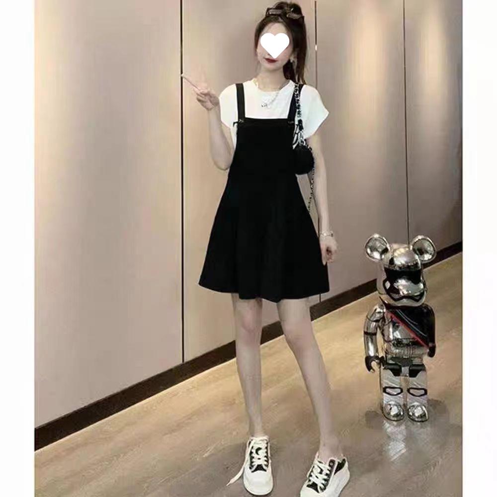 Trendy Black Straight-Leg Draping Suspender Pants for Women - Slimming, Versatile, Casual Summer Style