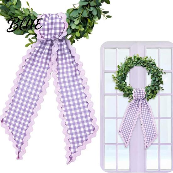 Festival Ribbon Sash Fall Scalloped Wreath for Front Door 55 Inch Plaid Gingham Autumn Thanksgiving Harvest Yard Porch Doorway Indoor Outdoor