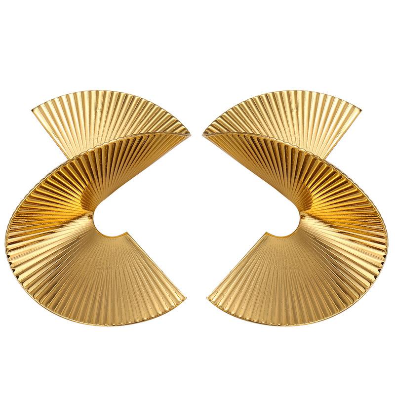 Exaggerated Metal Geometric Stud Earrings For Women Fashion Retro Gold Color Spiral Leaf Unique Earrings Party Jewelry Gifts