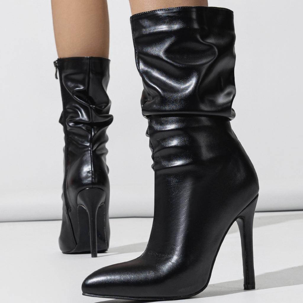 European and American Style Women's Fashion Pointed Toe High Heel Boots Ladies Sexy Side Zipper Short Boots