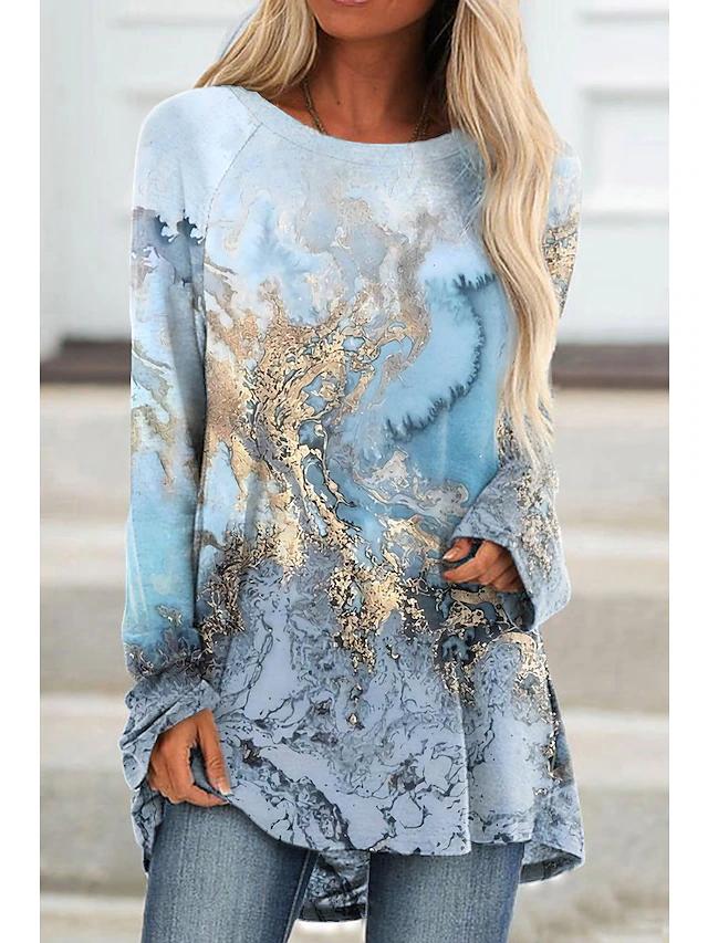 Women's Long-Sleeved T-Shirt Fashion Loose Casual Autumn Winter Printed Comfortable Round Neck T-Shirt