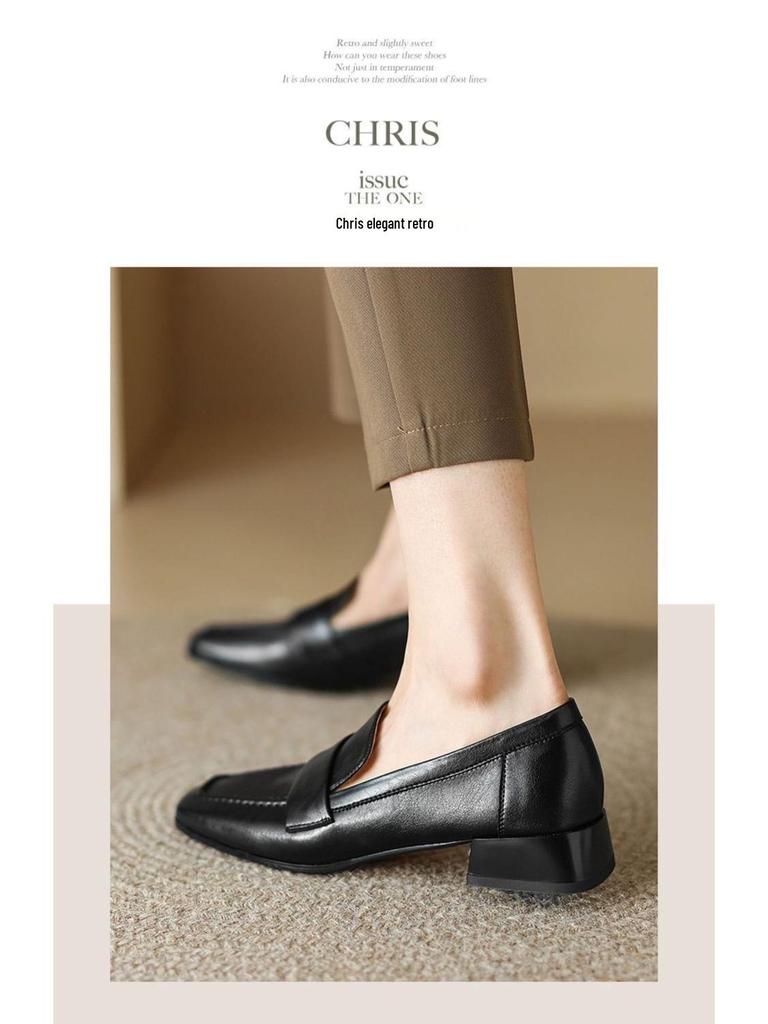 Chunky Heel Women's Mid-Heel Loafers 2025: Stylish British-Style Retro Leather Shoes for Spring & Autumn