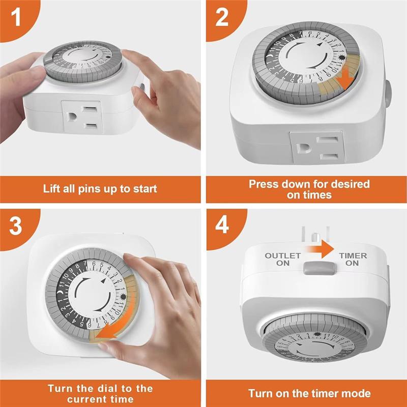 Indoor Mechanical Timer 24 Hours 3 Plug Socket Timer, 30 Min Daily On/Off Cycle For Lamps, Christmas Tree Lights US Plug