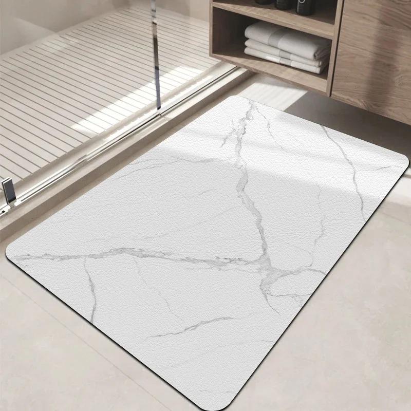Tapis de porte texture marbre blanc gris Antidérapant Absorbant l'eau Tapis de sol pour salle de bain douche 50cmx80cm