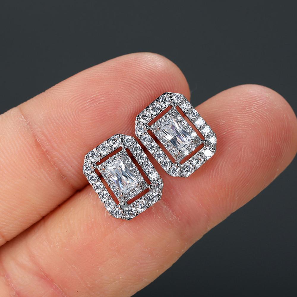 Silver Color Rectangular Shaped Stud Earrings Piercing Fashion Contracted Earrings for Women OL Style Versatile Jewelry