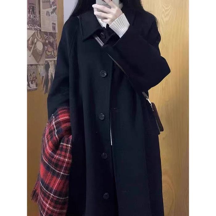 Women s Black Wool Coat: Autumn/Winter 2026 Petite French High-End Design, Versatile Outerwear. S