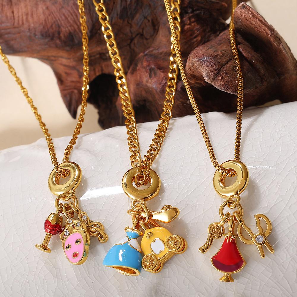 Retro Style Cartoon DIY High Heels Pendant Necklace Stainless Steel Gold-plated Premium Versatile Jewelry Women