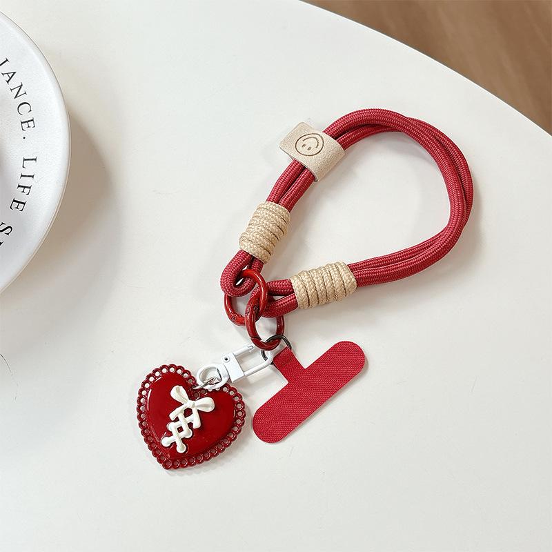Mobile Phone Lanyard, Love Pendant, School Bag Hanging Chain, Women'S Keychain, Short Handrail, Thickened Anti-Drop, Anti-Loss Accessories