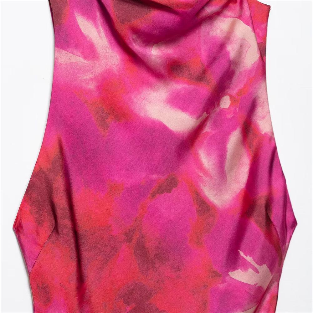 Spring/Summer 2025 Women's Tie-Dye Print Silk Satin Slim Fit Dress