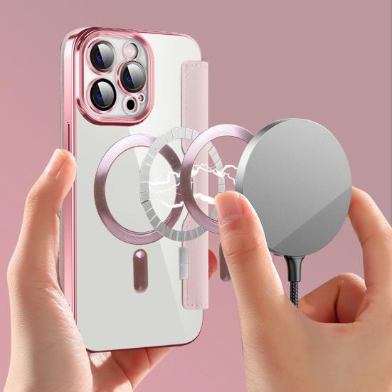 

Прозрачный чехол на заднюю панель, гальванический чехол для телефона, устойчивый к падению кожаный флип-чехол для iPhone For iphone 15 коричневый