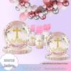 Baby Communion & Christening Tableware Set: White Floral & Cross Paper Plates, Tablecloth Decoration