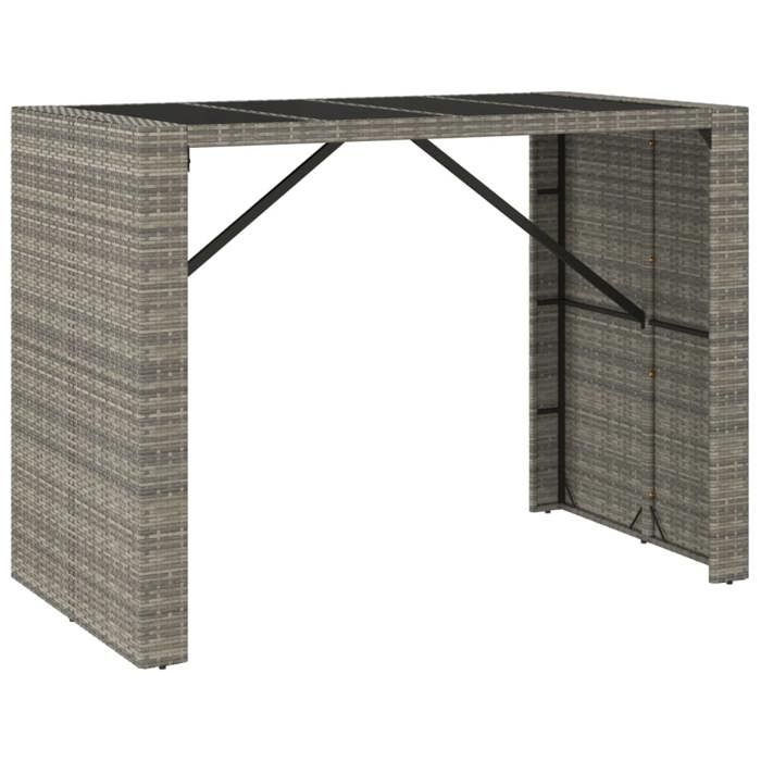 VidaXL Table de bar et dessus en verre gris 145x80x110 cm poly rotin, table de fête, table de pub, table de bar de petit 362598