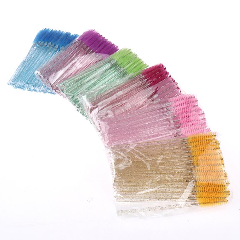 50Pcs Disposable Eyelash Brush With  Rod Eyebrow Comb Makeup Brush