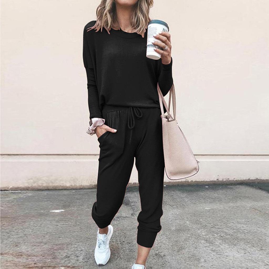 Women Fashion Pullover Long Sleeve Bandage Loose Pants Sweatsuits