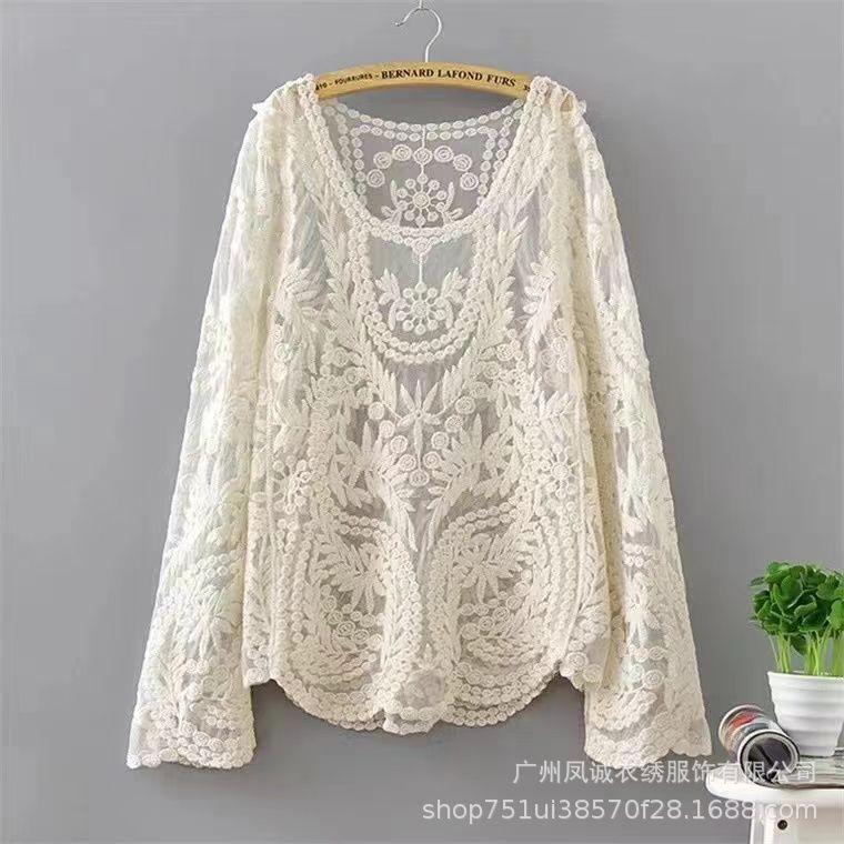 

Long-sleeved bikini blouse single-piece sunscreen beach with women s summer seaside vacation hot spring swimsuit jacket mesh yarn One size fits all абрикосовий
