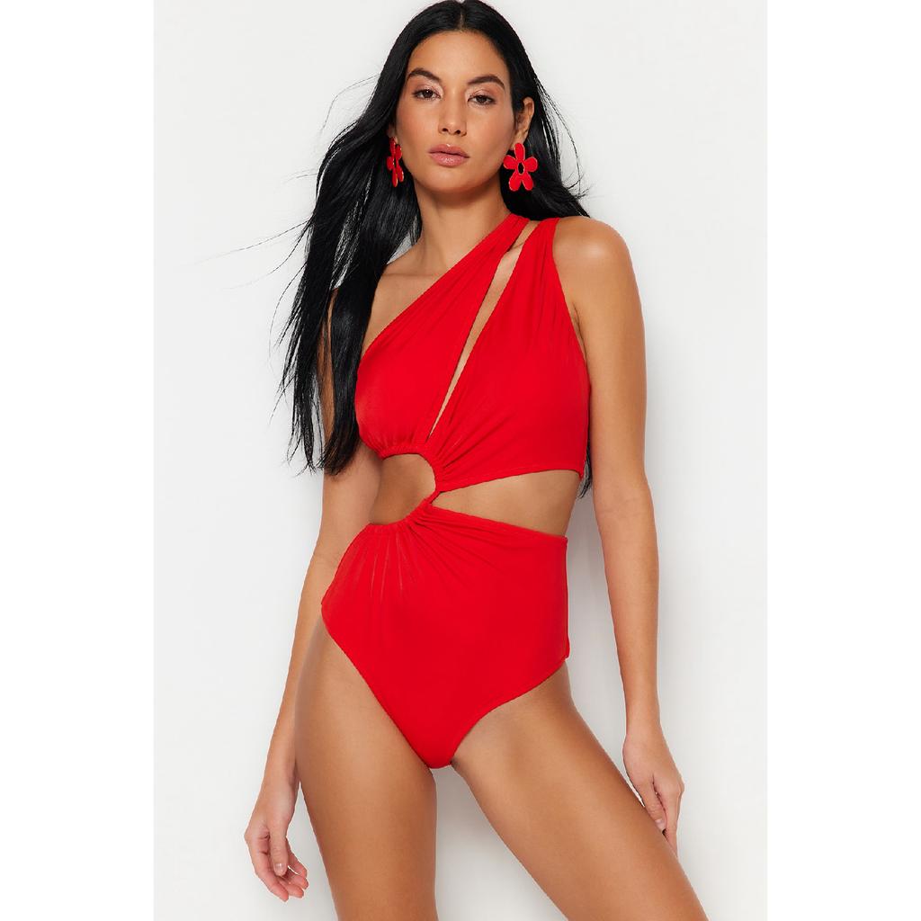 Ecru One Shoulder Cut Out/windowed Swimsuit Tbess23ma00206