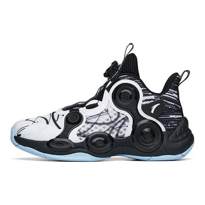 Anta Asymmetrical Comfortable Versatile Durable Breathable Low-Top Basketball Shoes Kids Sneaker White Black 312221102-3