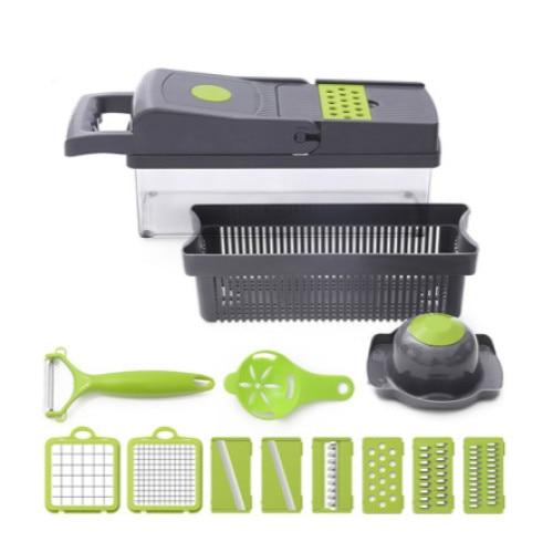 14in1 Multifunctional Vegetable Chopper, Vegetable Slicer Dicer Cutter, Black/Green, Kitchen Cutting Tool
