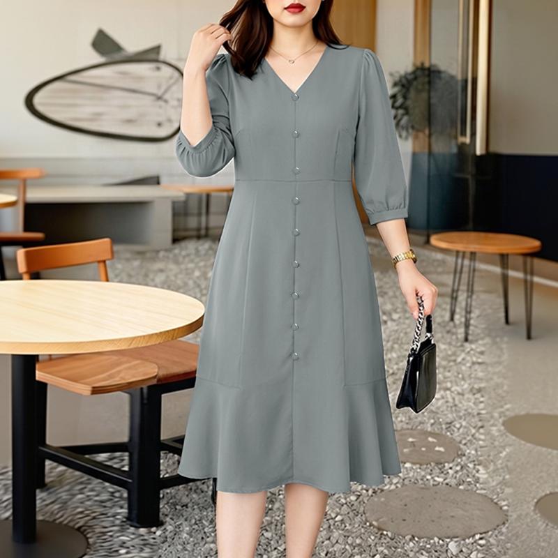 ZANZEA Women Casual V-Neck Solid Color Short Sleeve A-line Dress