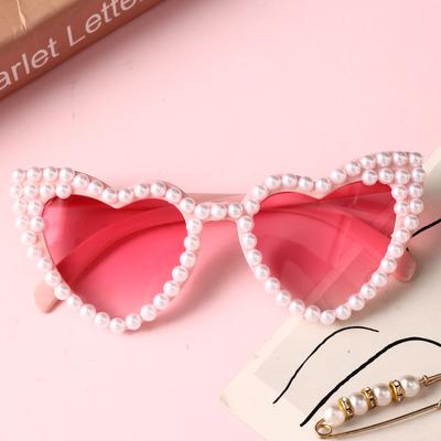 New Product Handmade Pearl Love Sunglasses Party Sunglasses Women's Fashion Peach Heart Glasses Valentine's Day Gift
