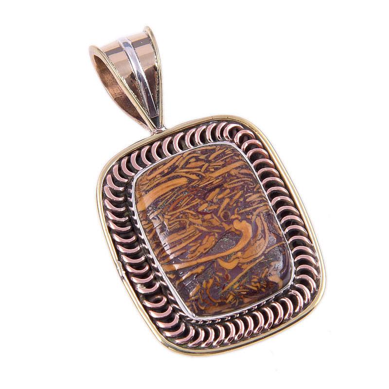 Natural Maryam Jasper 925 Solid Sterling Silver Gift TwoTone Pendant 1.50" v2E85