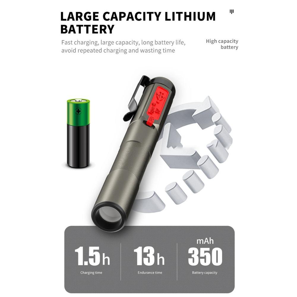 Durable Waterproof LED Pen Light Aluminum Alloy Type C Charging Mini Flashlight Portable Pocket Flashlight Medical Use