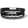 Handwoven Leather Bracelet Bracelet Double Ring Magnetic Buckle Diamond Enlaid Women's Leather Bracelet