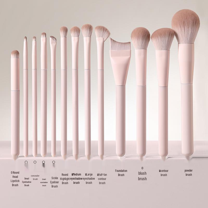 Peach Blossom Makeup Brush Set: Blush, Eyeshadow, Contour, Blending, Foundation Brushes.