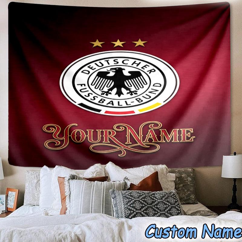 Custom Name German Football Federation Emblem Printed Tapestry, for Bedroom,Livingroom, dormitory, Large Wall Decor, Fabric Decor Fan Birthday Gifts