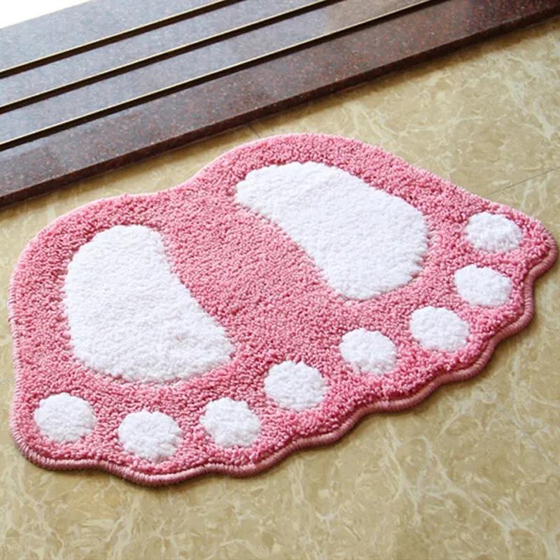 Footprint Shaped Carpet Absorbent Bathroom Kitchen Foot Pad Solid Color Plush Floor Mats Entrance Doormats Anti-slip Soft Rug