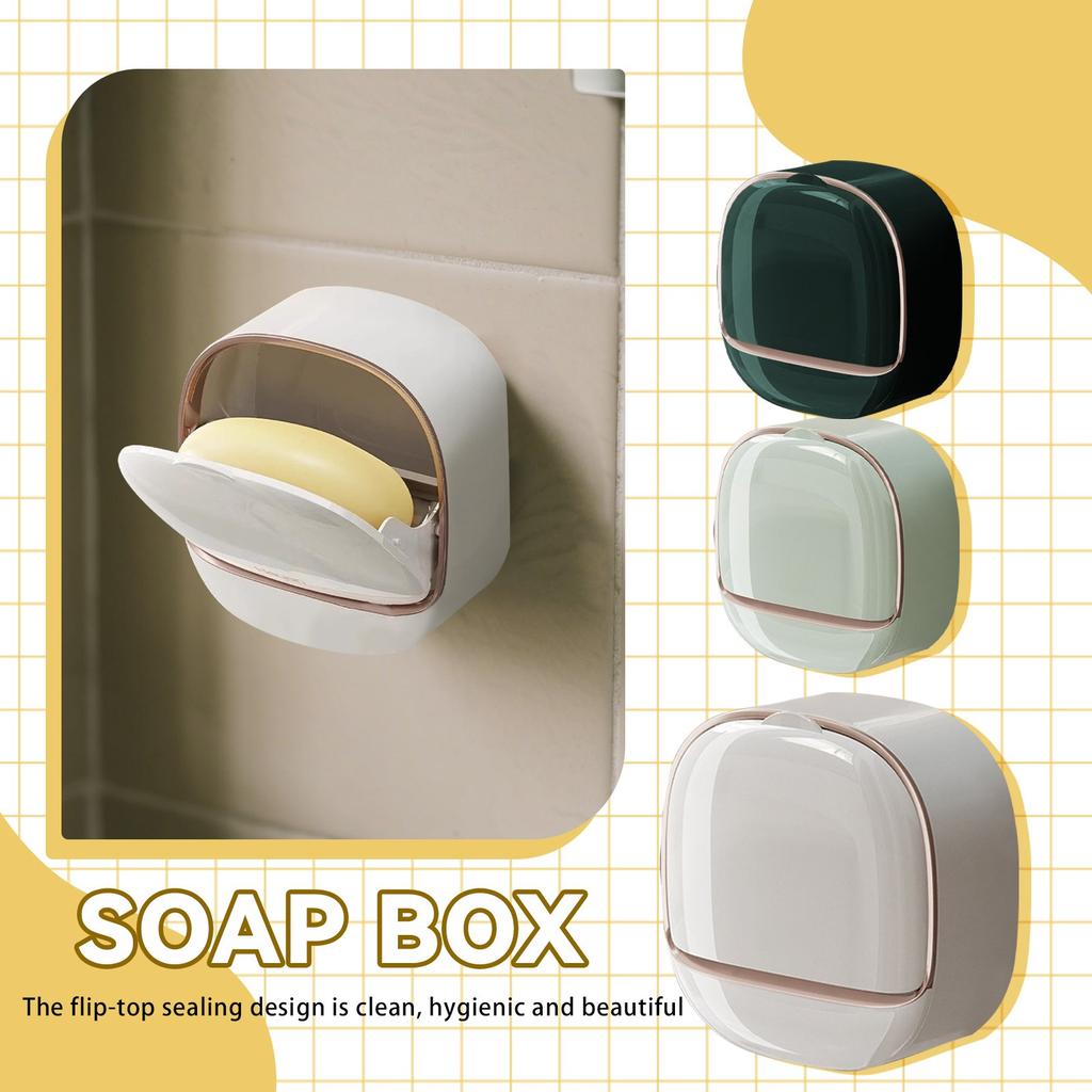 Deluxe Soap Holder With Tray, Wall Mounted Soap Box With Flip Lid For Bathroom, Waterproof Soap Holder