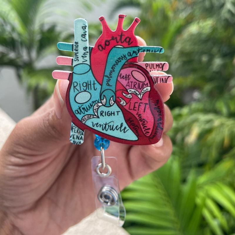 Cardiac Badge Reel Holder ID Name Card Reel Holder Heart Anatomy Nursing Phlebotomy ID Clip For Teacher Student RN Nurse