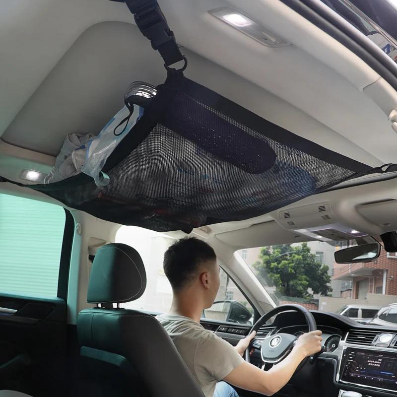 Car Roof Cargo Net Storage Bag Suv Ceiling Organizer Interior Accessories Breathable Mesh Strong Load-Bearing Space Saving Fit