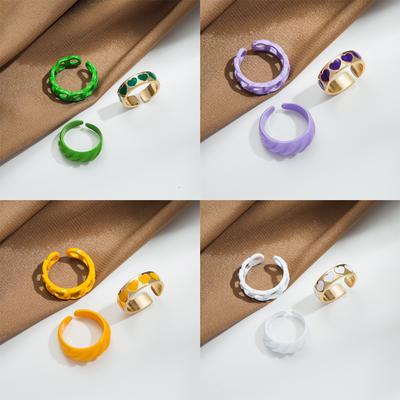 Trendy Colorful Love Heart Ring Set 3ks Zelená Žlutá Geometrické otvírací prsten s nastavitelným kloubem Módní šperky