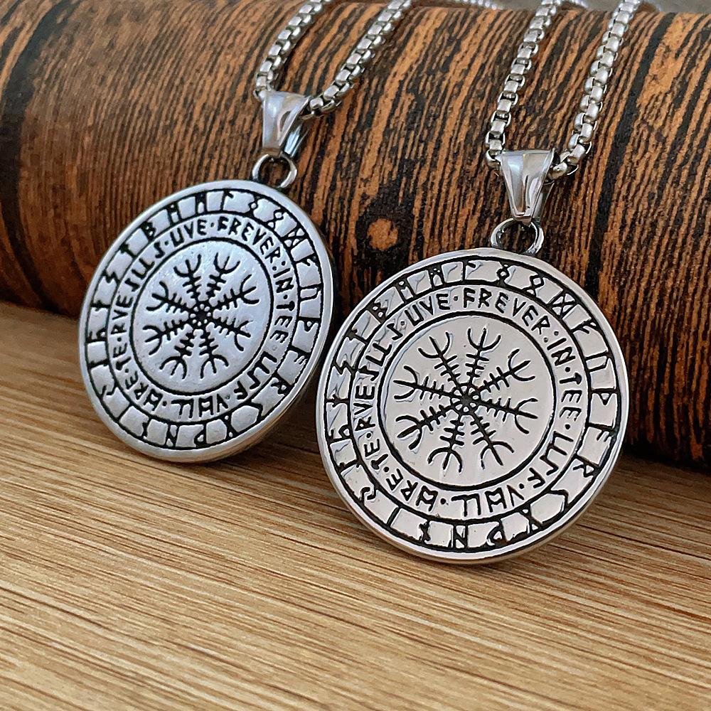 Nordic Viking Wolf Head Rune Titanium Steel Pendant Men's Long Fashion Stainless Steel Necklace