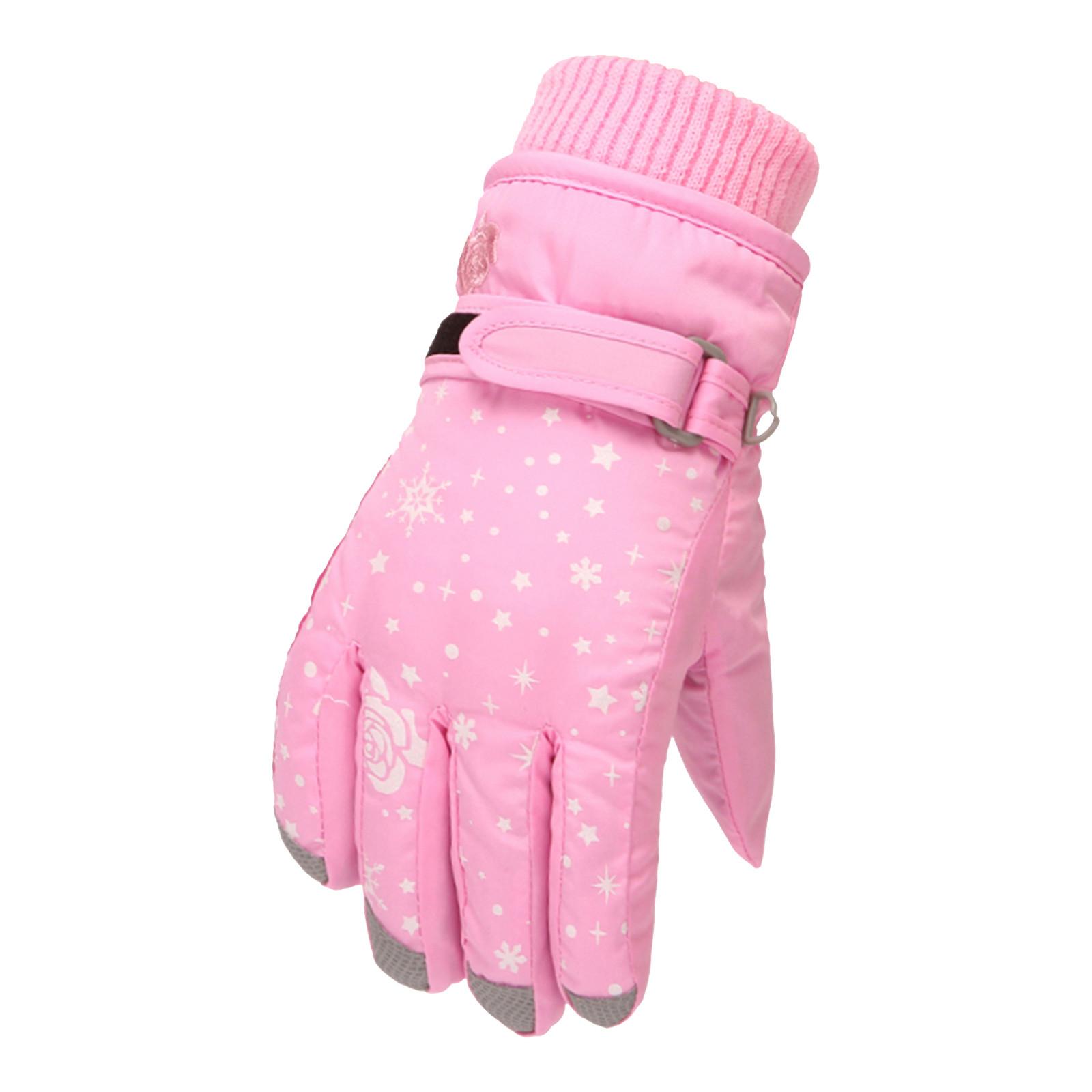 

Girls Winter Ski Gloves Insulated Waterproof Windproof Cold Weather Outdoor Snow Gloves with Adjustable Wrist Strap and Ribbed Cuff for Kids One Size рожевий