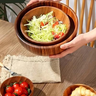 1PCS Salatschüssel aus Akazienholz für Kinder, verbrühungshemmende Holzschale, geeignet für die Dekoration von Obst, Gemüse und Eis