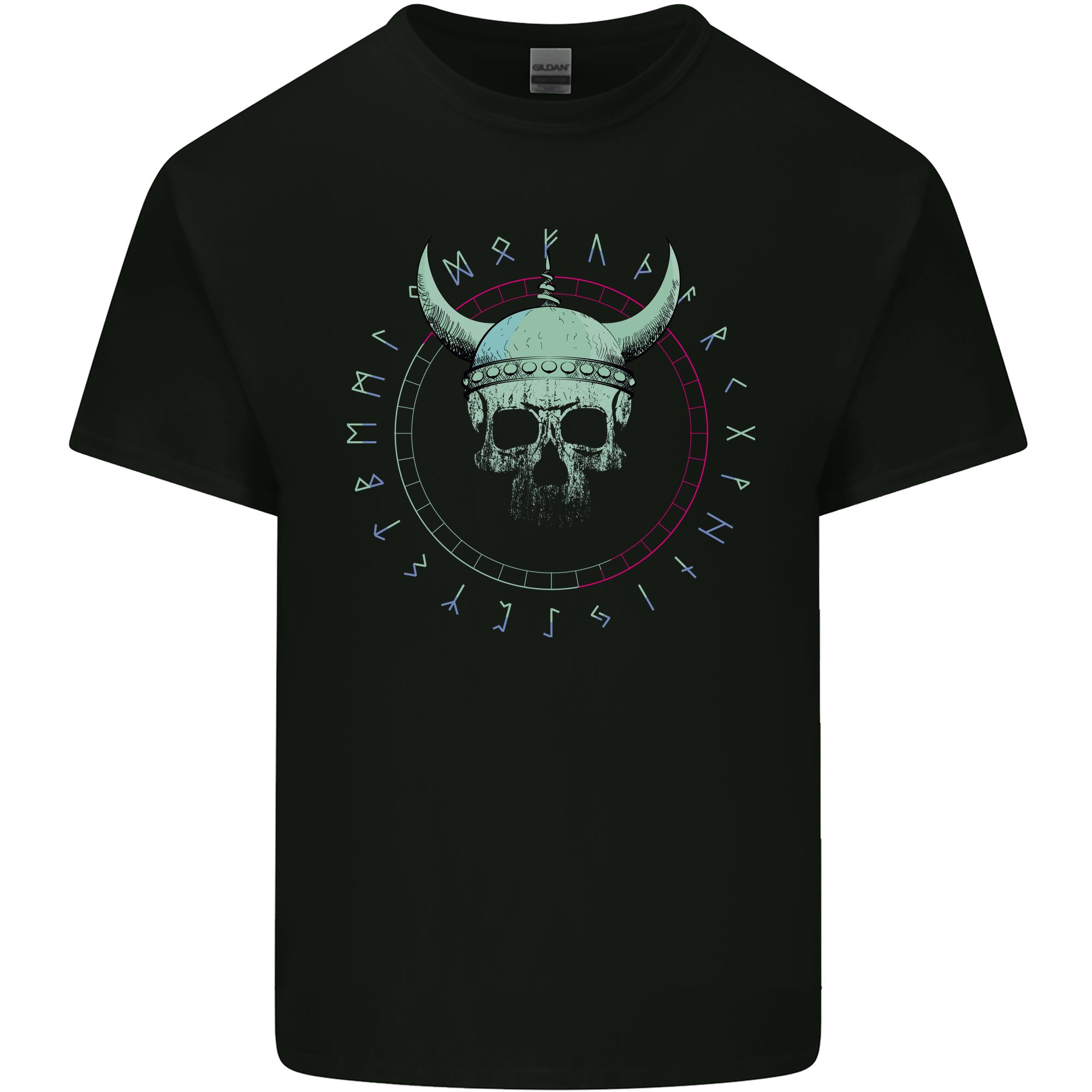 Viking Skull Runic Text Unisexs Light Cotton TShirt S