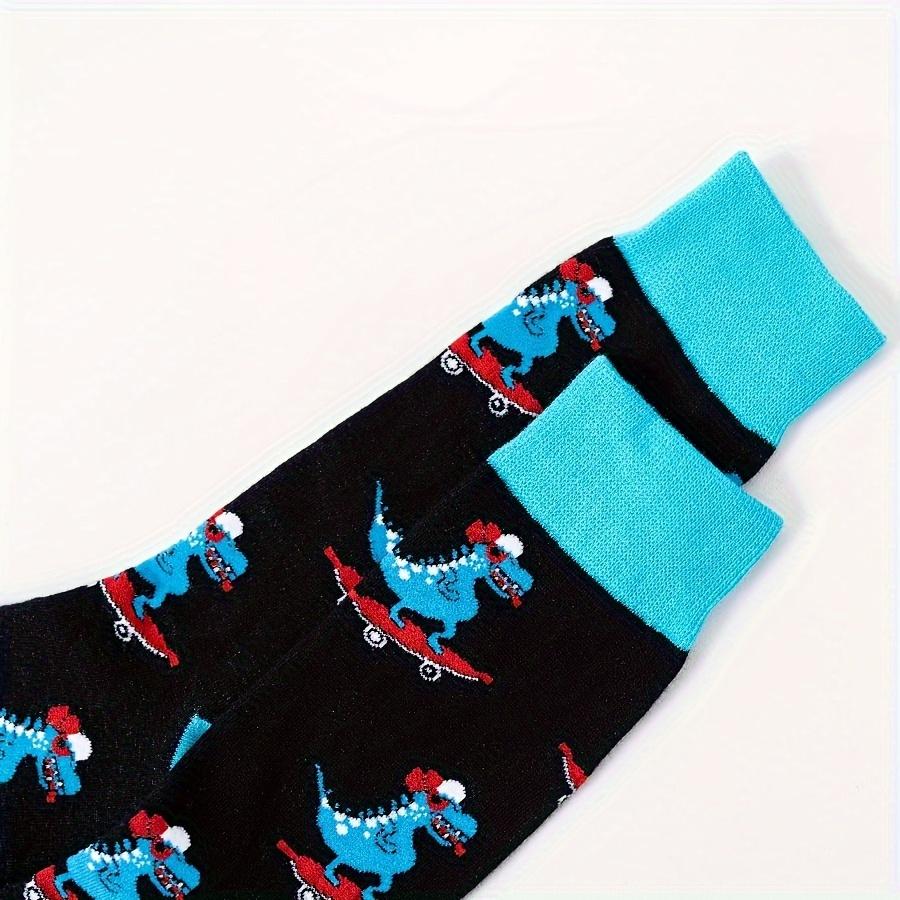 A pair of autumn and winter new skateboard dinosaur men's cotton socks mid-tube socks fashion