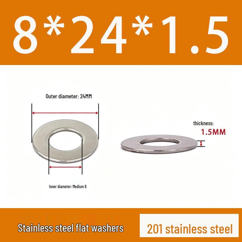 201 Stainless Steel Rust-proof Flat Washer - National Standard Hardware Fasteners with Complete Specifications, In Stock.