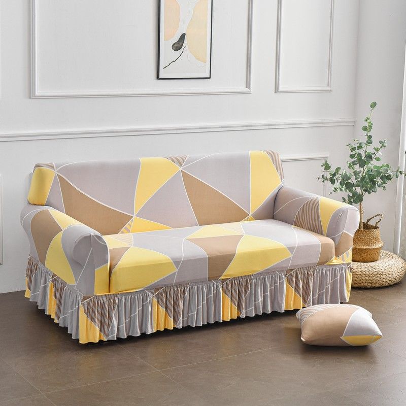Classic Elastic Printed Sofa Slipcover with Skirt - Universal Furniture Protector for Armchair, Loveseat, 3-Seater, 4-Seater, and Sectional Sofas