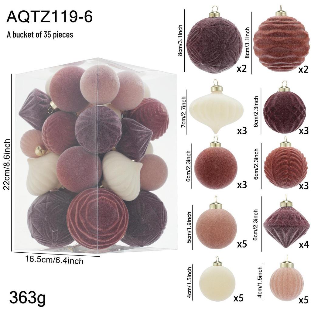 Irregular Shape Flocked Christmas Ball Ornaments - Holiday Tree Decoration Set