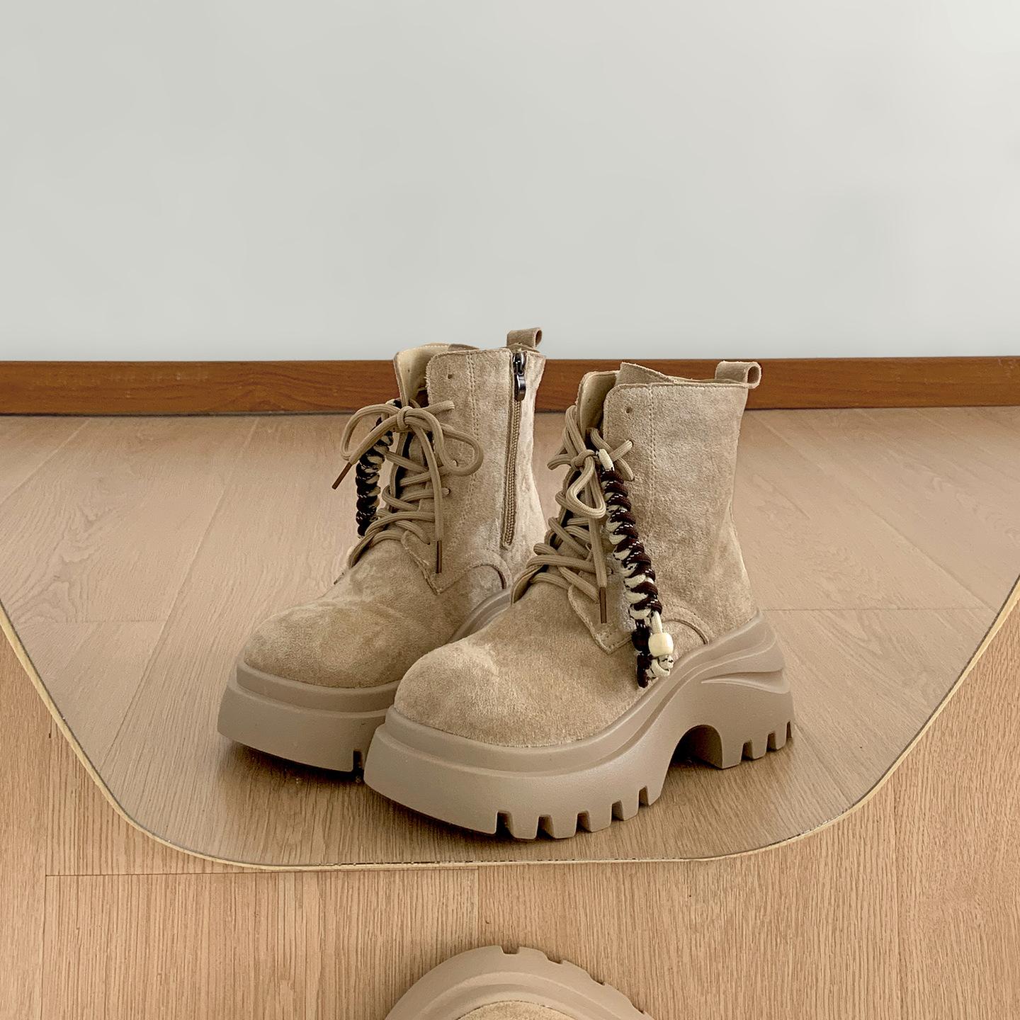 

Желтые ретро ботинки Мартин на толстой подошве, увеличивающие рост, в британском стиле, женские, новые летние 2025 года, высококачественные тонкие короткие ботинки 40 бежевый