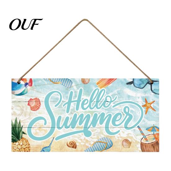 Holiday Decoration for Home Summer Wooden Hanging Sign, Beach Theme Welcome Sign Front Door Decor with Wall Rope, Colorful Hanger Seasonal Farmhouse