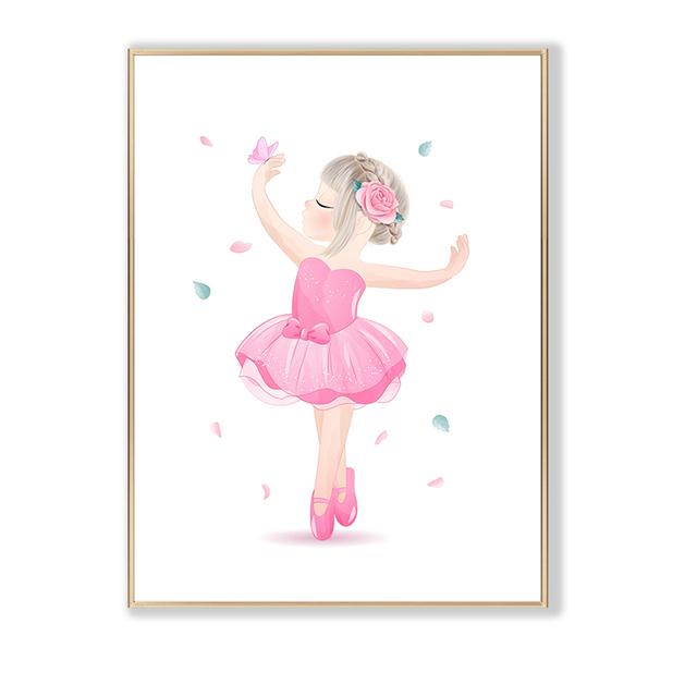 

Nordic Ballet Girl Rosered Flower Nursery Custom Name Canvas Print Poster Wall Painting Print Wall Pictures Baby Girl Room Decor 21X30cm No Frame