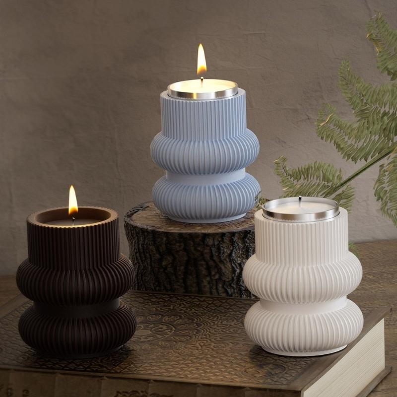 Silicone Candle Holder Molds Geometric Striped Ornaments Molds Silicone Craft Molds Candlestick Molds for Hand-Making
