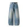 Mens High-end Cotton Denim Jeans Vintage Washed Wide Leg Streetwear Style Casual Long Pants