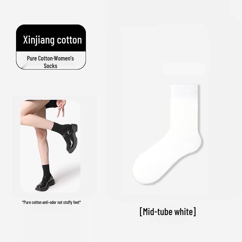 

Women s Black Pure Cotton Over-The-Knee High Tube Pile Socks for Autumn and Winter One Size [Individual Packaging]