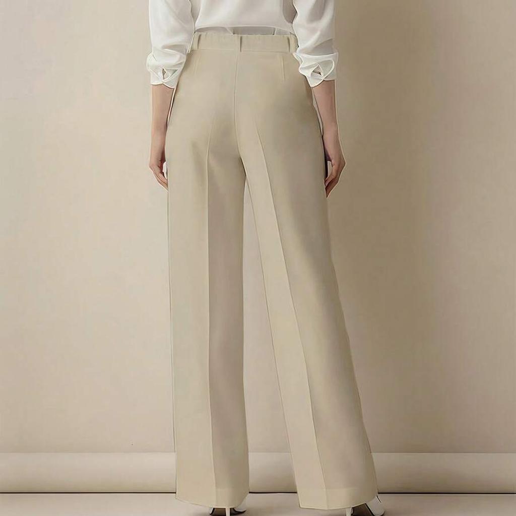 Einfarbige lässige Damen-Hose mit hohem Bund, plissiert, locker, Arbeitshose, Anzughose