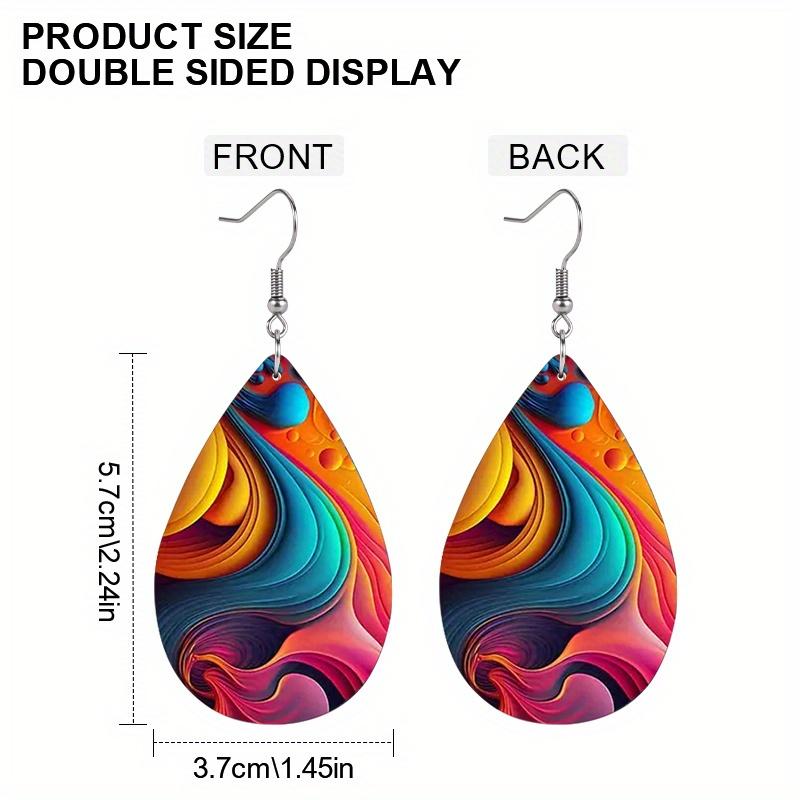 2 Pairs Boho Abstract Multicolored PU Leather Earrings Y2K Style Fashion Earrings Holiday Gifts for Friends Party Fashion Accessories Elegant Earrings